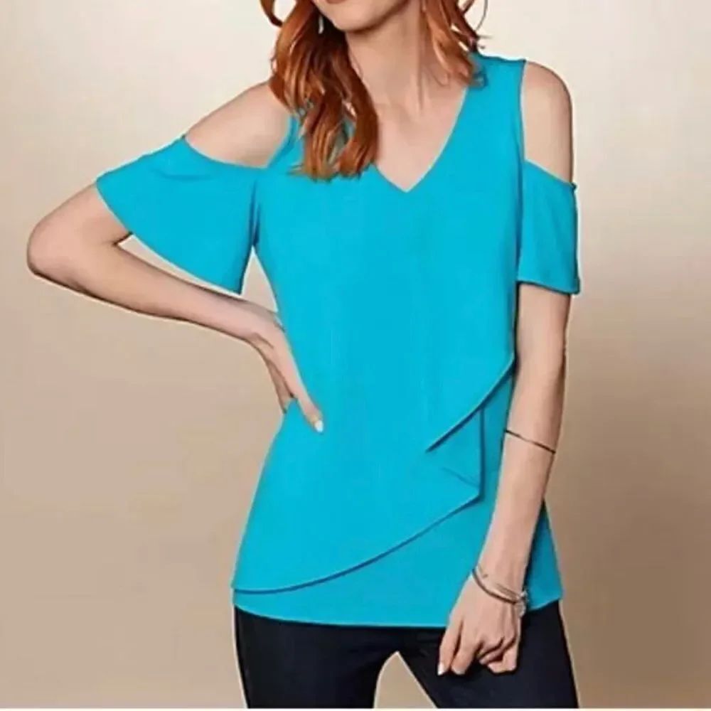 H by Halston Jet Set Jersey V-Neck Cold Shoulder